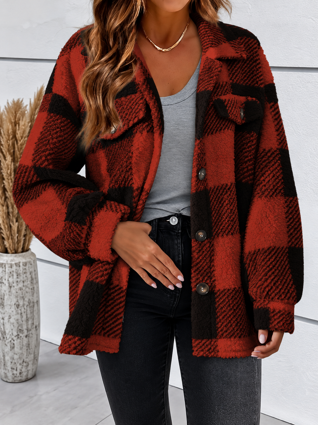 Edie | Plaid Fleece Shacket Womens Oversized