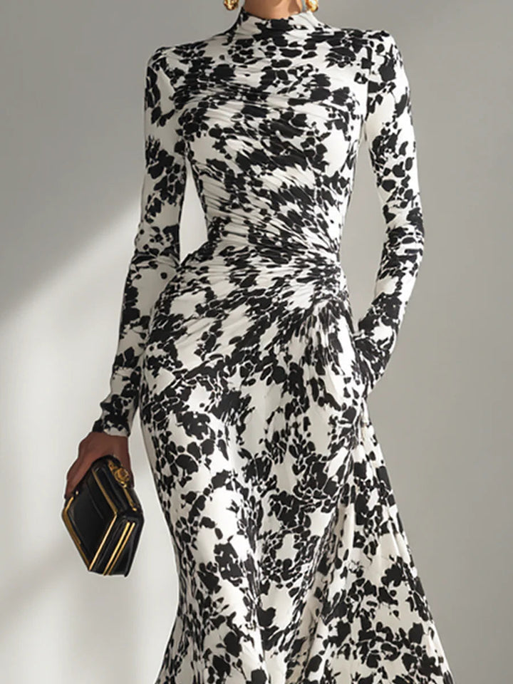 Elara – Black and White Wrap Dress