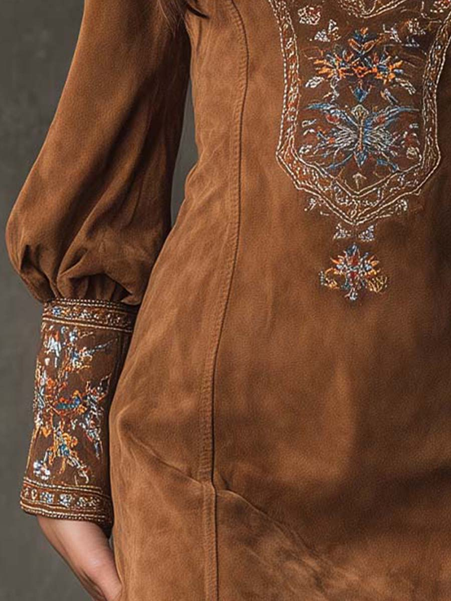 Viola – Embroidered Suede Mini Dress