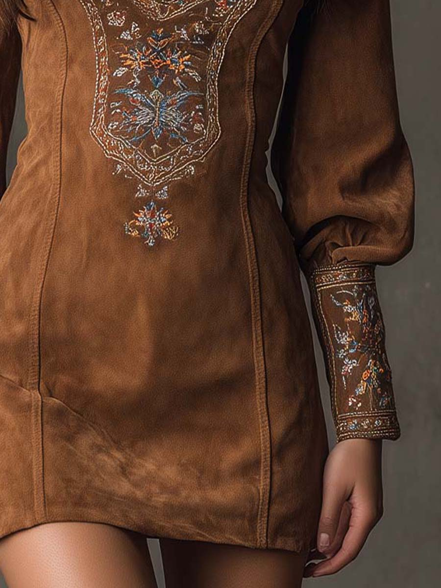 Viola – Embroidered Suede Mini Dress