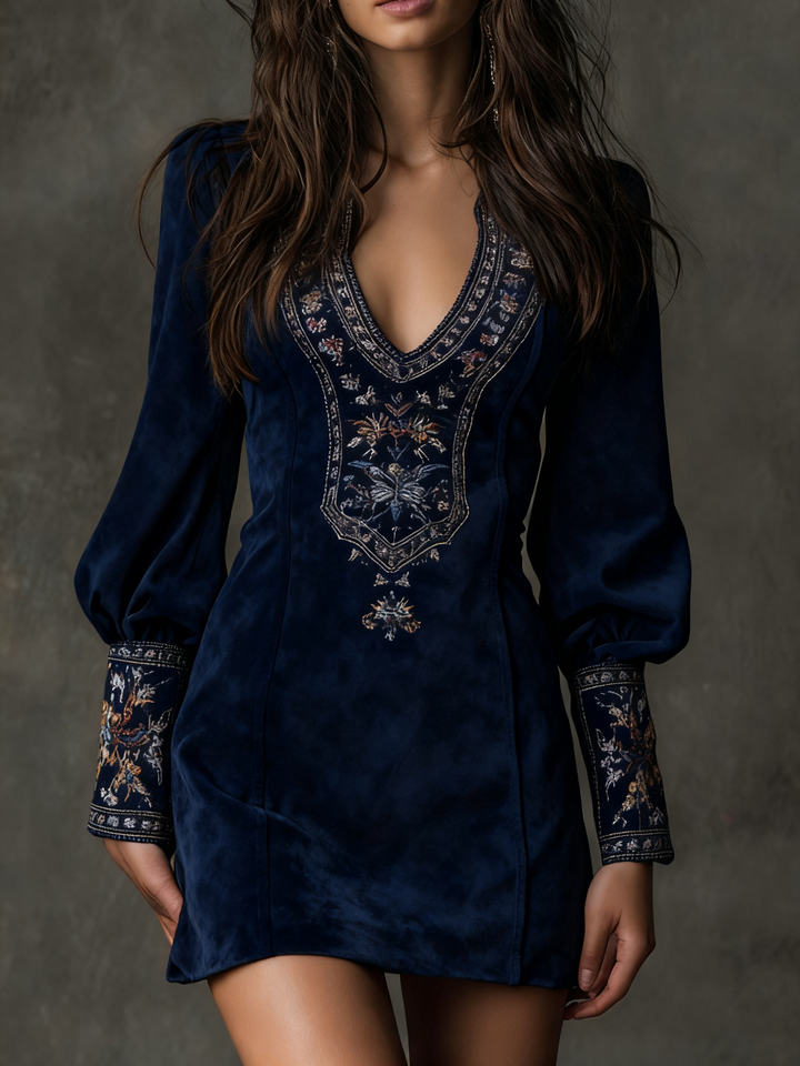Viola – Embroidered Suede Mini Dress
