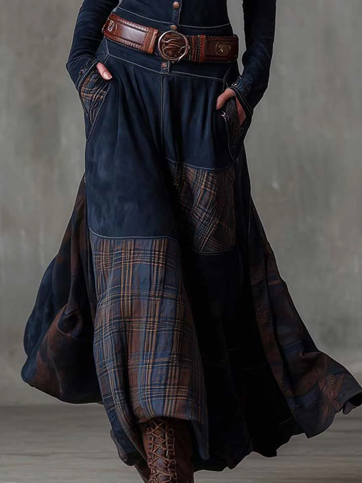 Keeva - Navy Suede Maxi Dress with Belt
