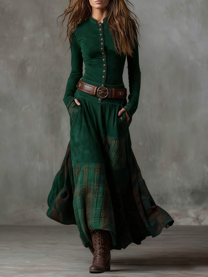 Keeva - Navy Suede Maxi Dress with Belt