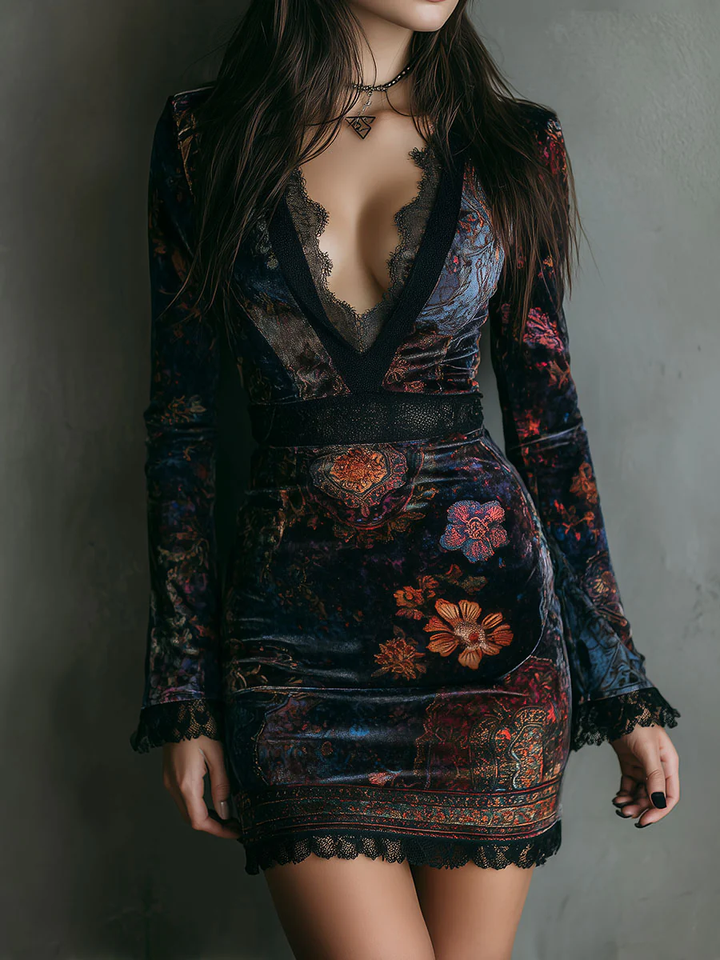 Tallis – Floral Velvet Mini Dress