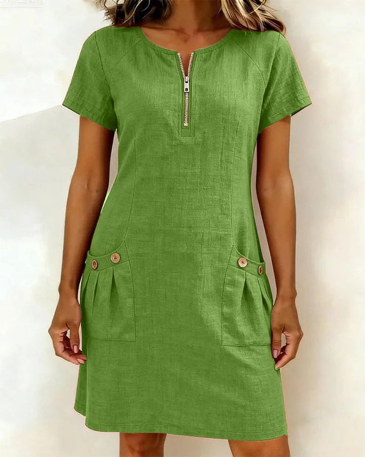 Sylvia | Cotton Dress with Zipper Pocket