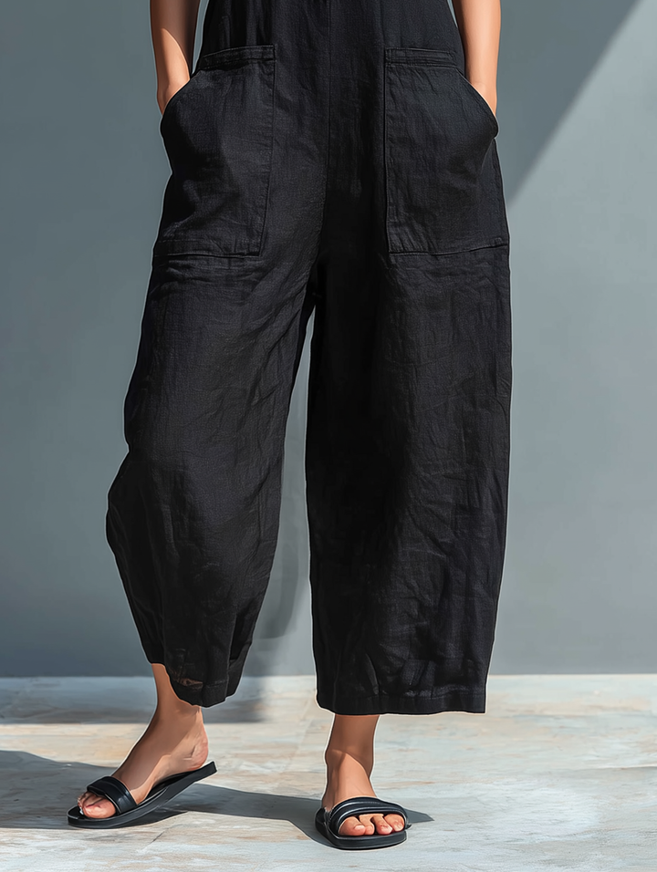 Silvia - Sleeveless Minimalist Dungarees in Linen Blend