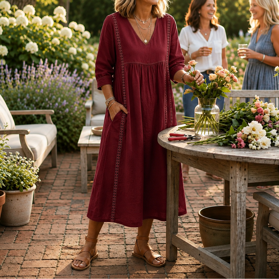 Carmen | Elegant Lightweight Maxi Dress with Ruched 3/4 Sleeves