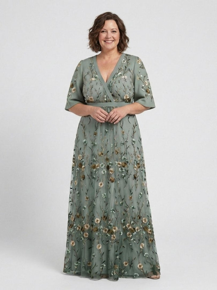 Elodie – Long Floral Dress with V-Neck