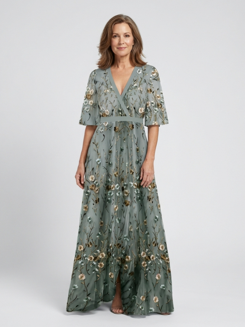 Elodie – Long Floral Dress with V-Neck