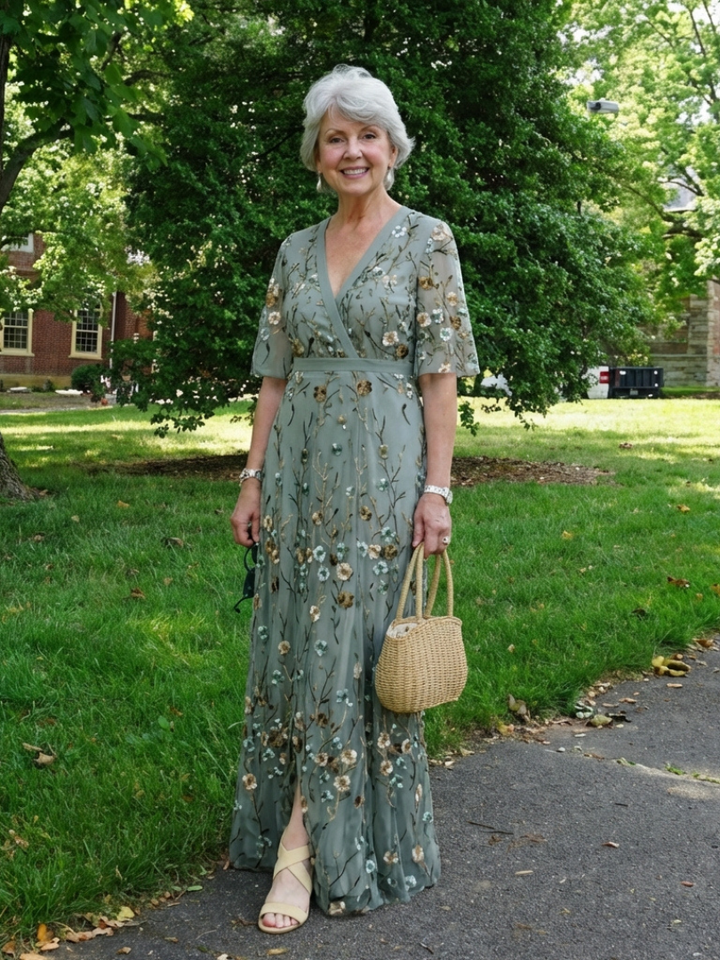 Elodie – Long Floral Dress with V-Neck