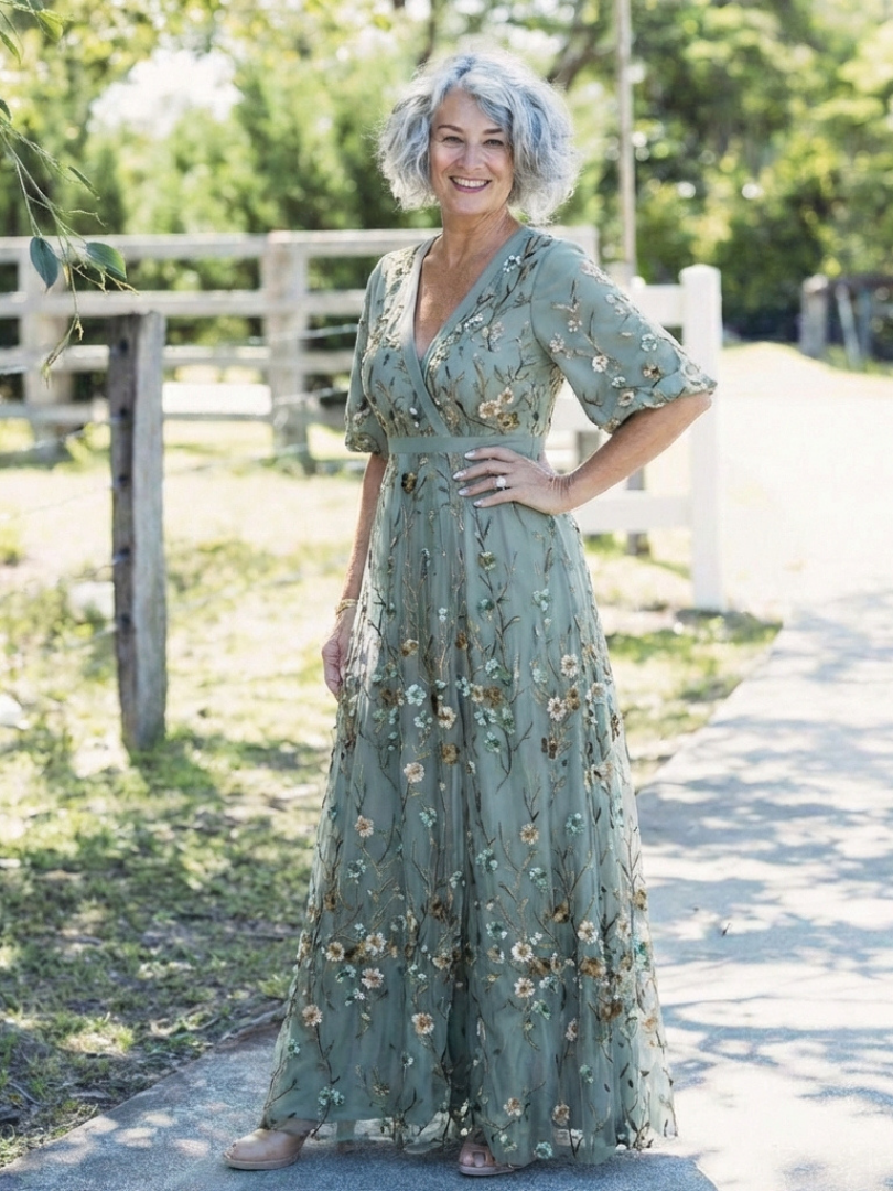 Elodie – Long Floral Dress with V-Neck
