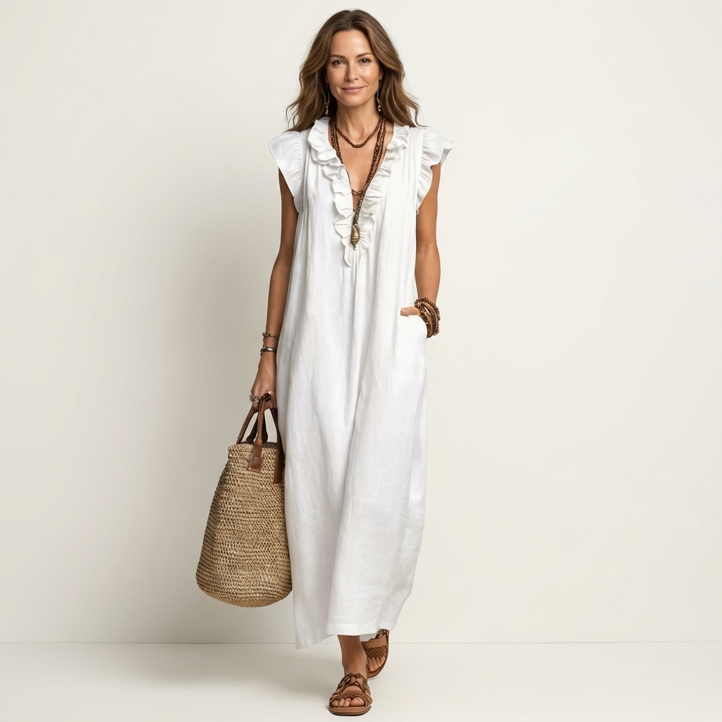 Patricia | Long dress with V-neck and frills
