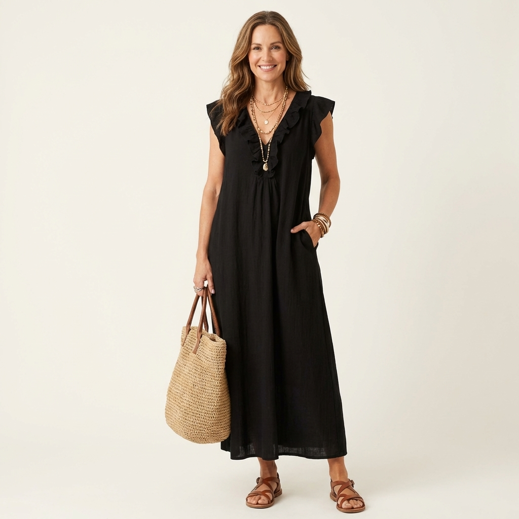 Patricia | Long dress with V-neck and frills