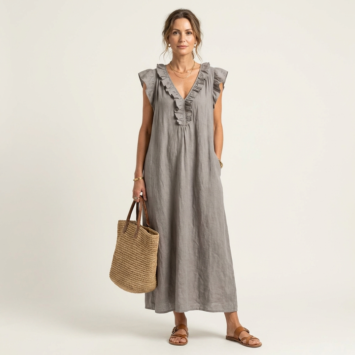 Patricia | Long dress with V-neck and frills