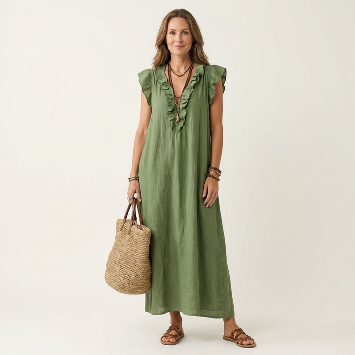 Patricia | Long dress with V-neck and frills
