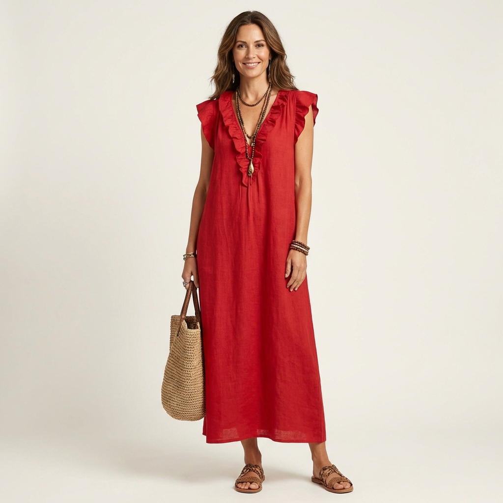 Patricia | Long dress with V-neck and frills