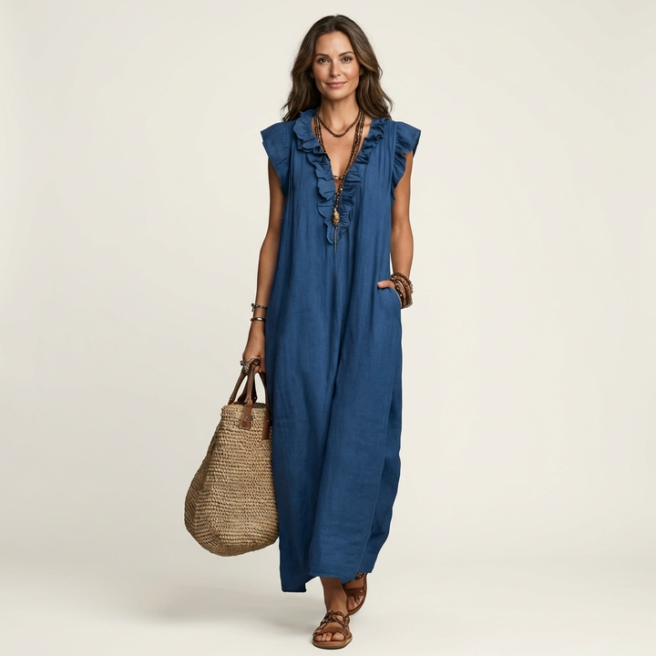 Patricia | Long dress with V-neck and frills