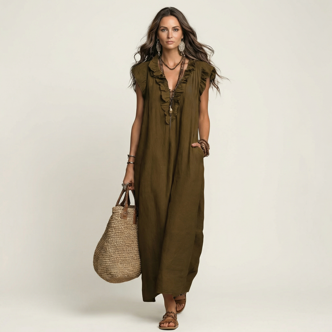 Patricia | Long dress with V-neck and frills