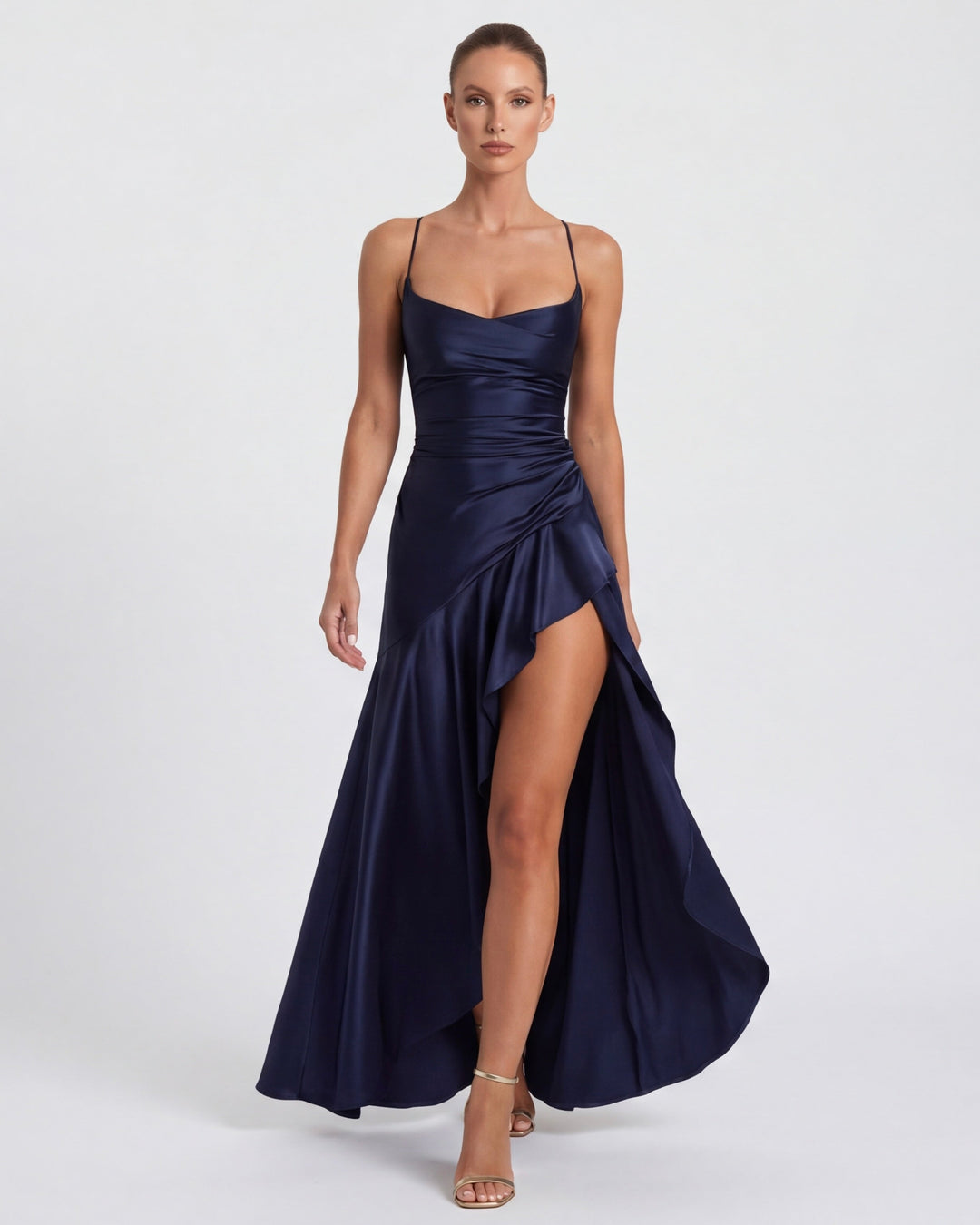 Isabeau - Elegant Draped Satin Muse Gown