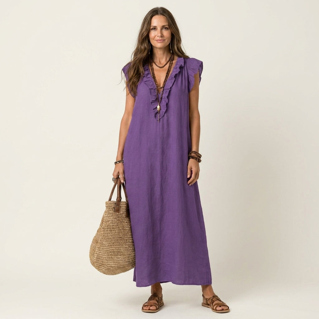 Patricia | Long dress with V-neck and frills