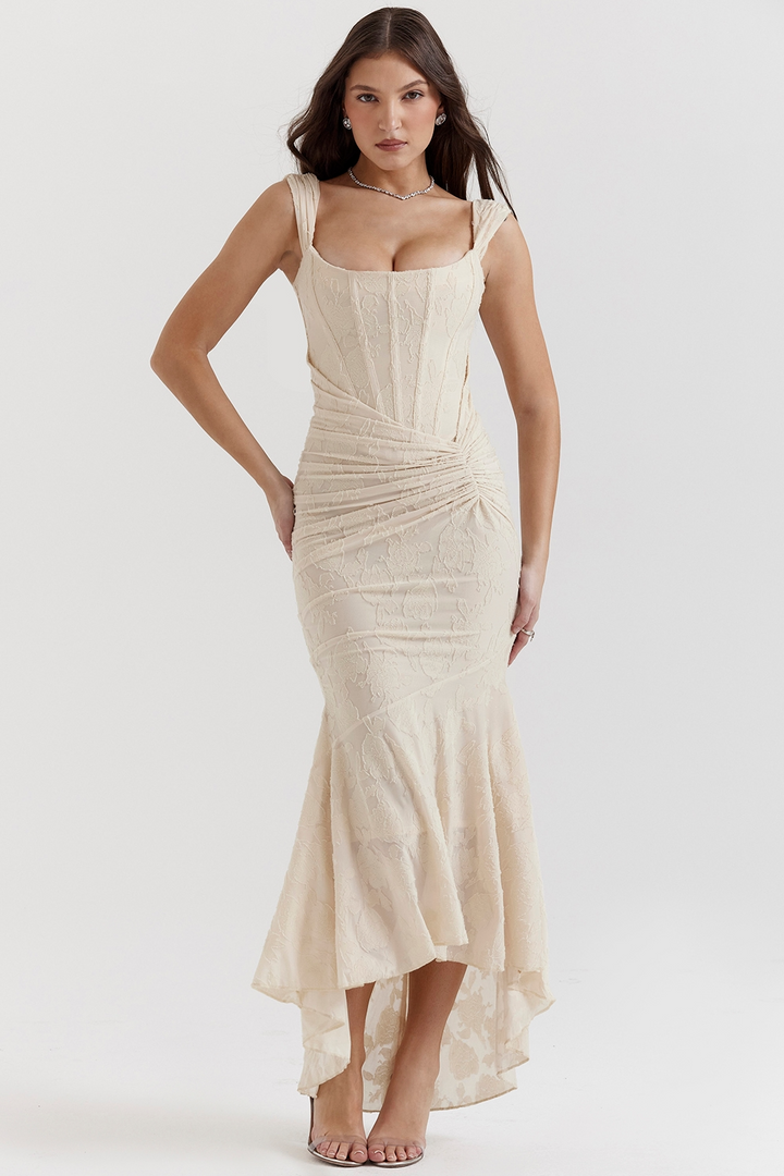 Magdalene - Lace Maxi Dress with Draped Waist