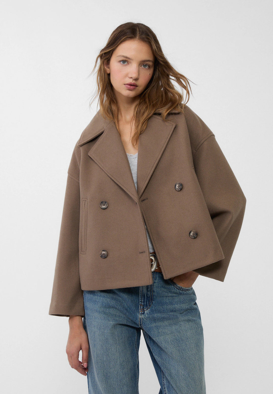Harlow | Womens Double-Breasted Cropped Wool Blend Jacket
