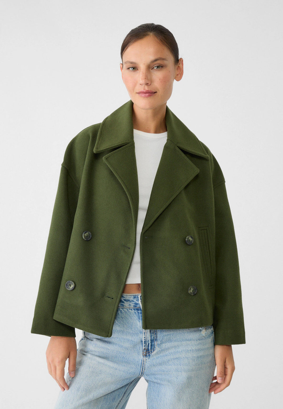 Harlow | Womens Double-Breasted Cropped Wool Blend Jacket