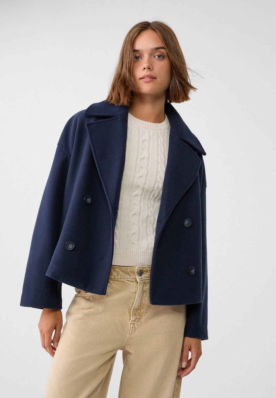 Harlow | Womens Double-Breasted Cropped Wool Blend Jacket