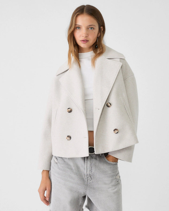 Harlow | Womens Double-Breasted Cropped Wool Blend Jacket