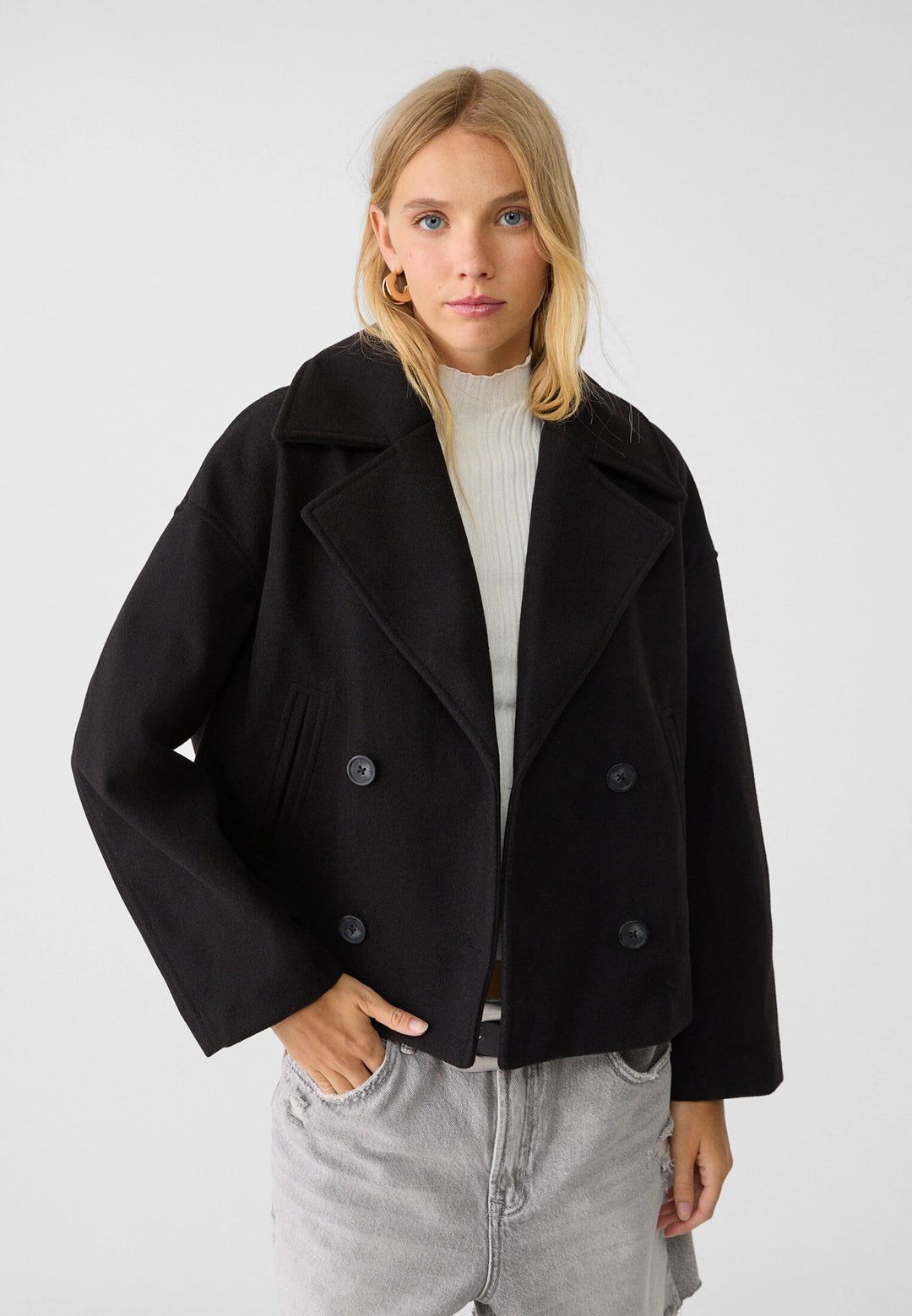 Harlow | Womens Double-Breasted Cropped Wool Blend Jacket