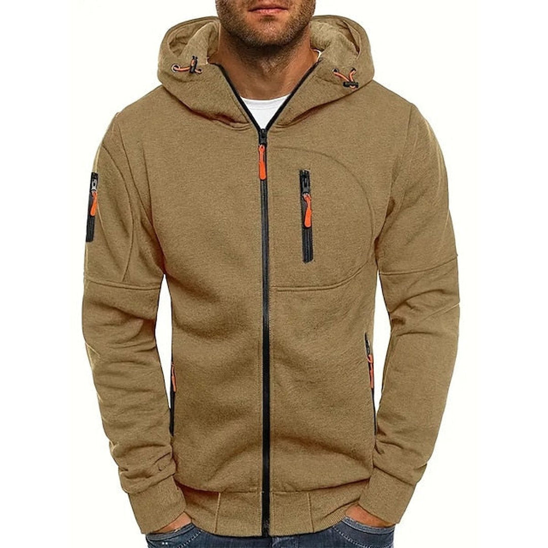 Marcus | Mens Zip Up Hooded Fleece Multi-Pocket Jacket