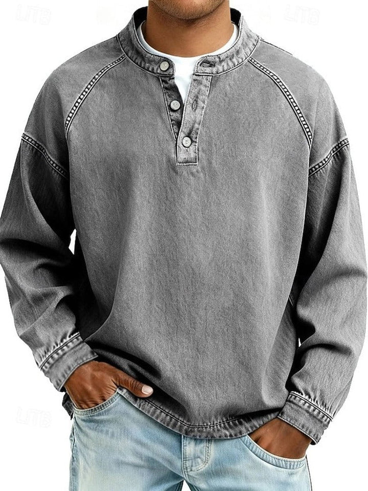 Marcus | Mens Retro Washed Henley Knit Sweater