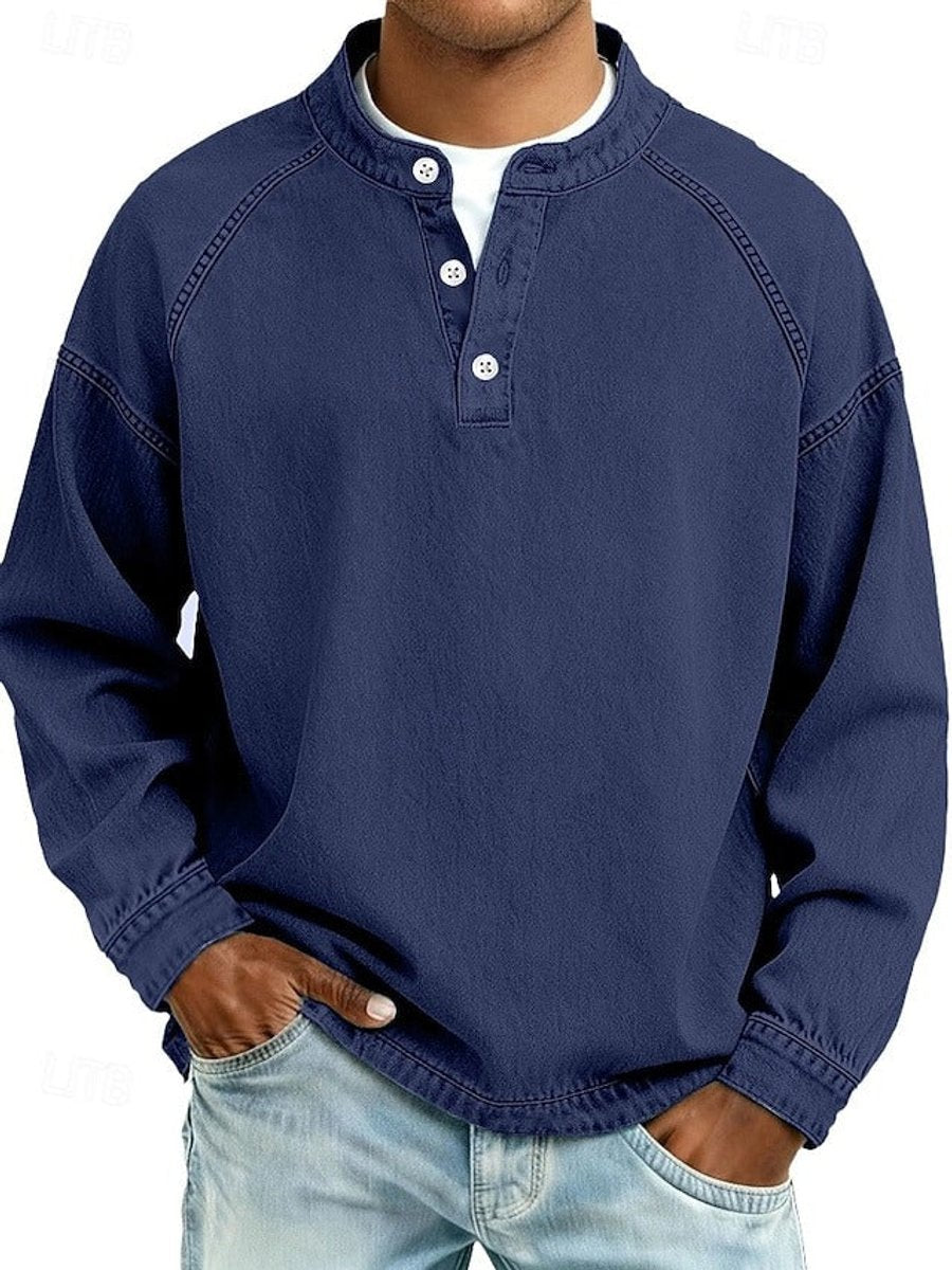 Marcus | Mens Retro Washed Henley Knit Sweater