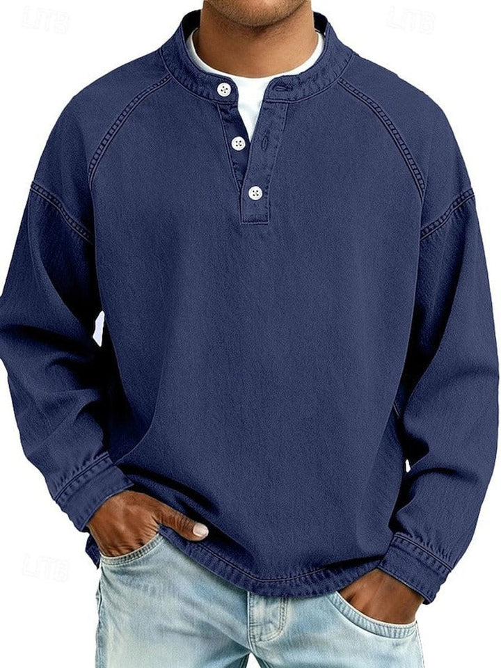 Marcus | Mens Retro Washed Henley Knit Sweater