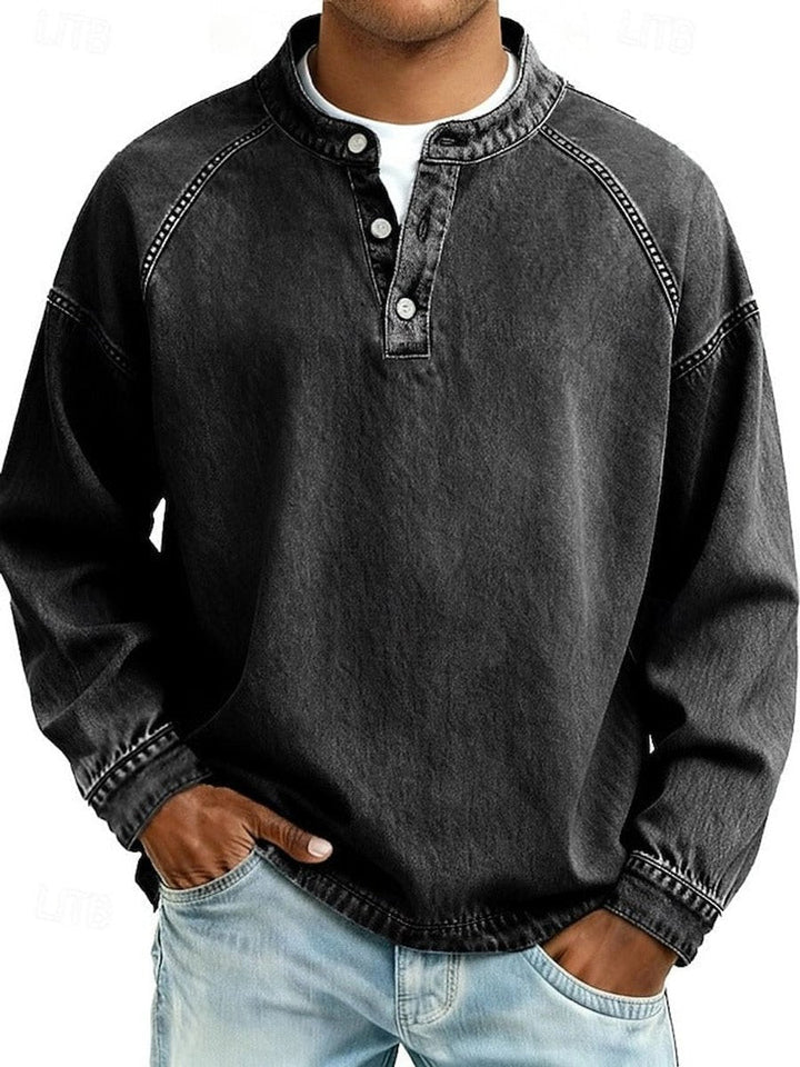 Marcus | Mens Retro Washed Henley Knit Sweater