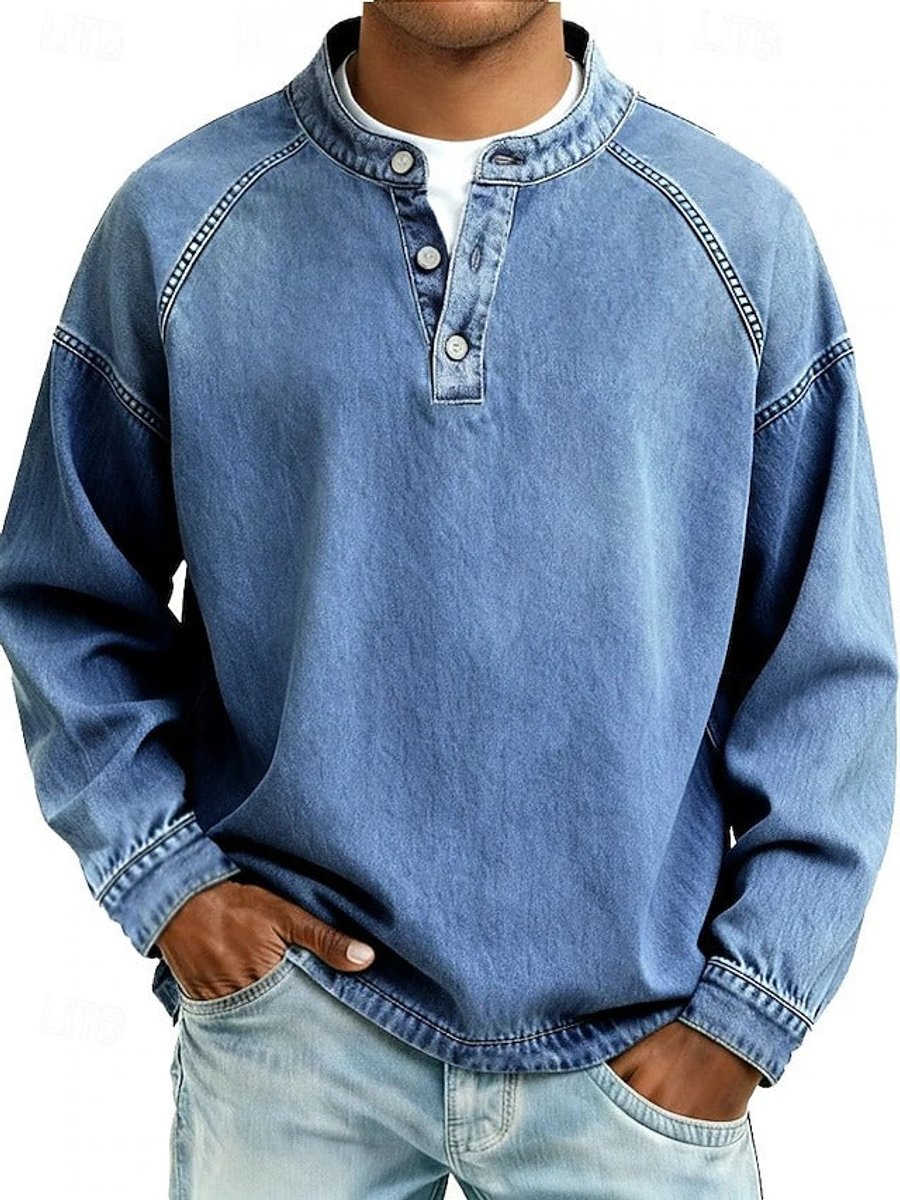 Marcus | Mens Retro Washed Henley Knit Sweater