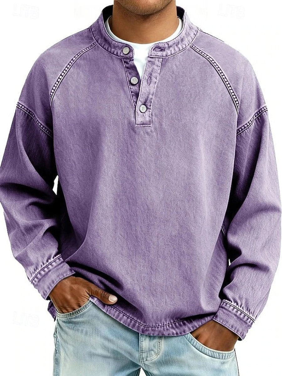 Marcus | Mens Retro Washed Henley Knit Sweater