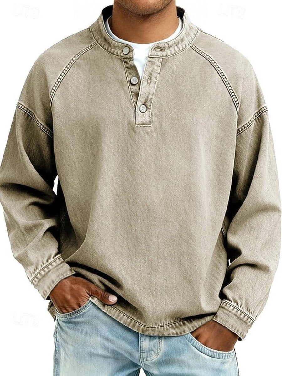 Marcus | Mens Retro Washed Henley Knit Sweater