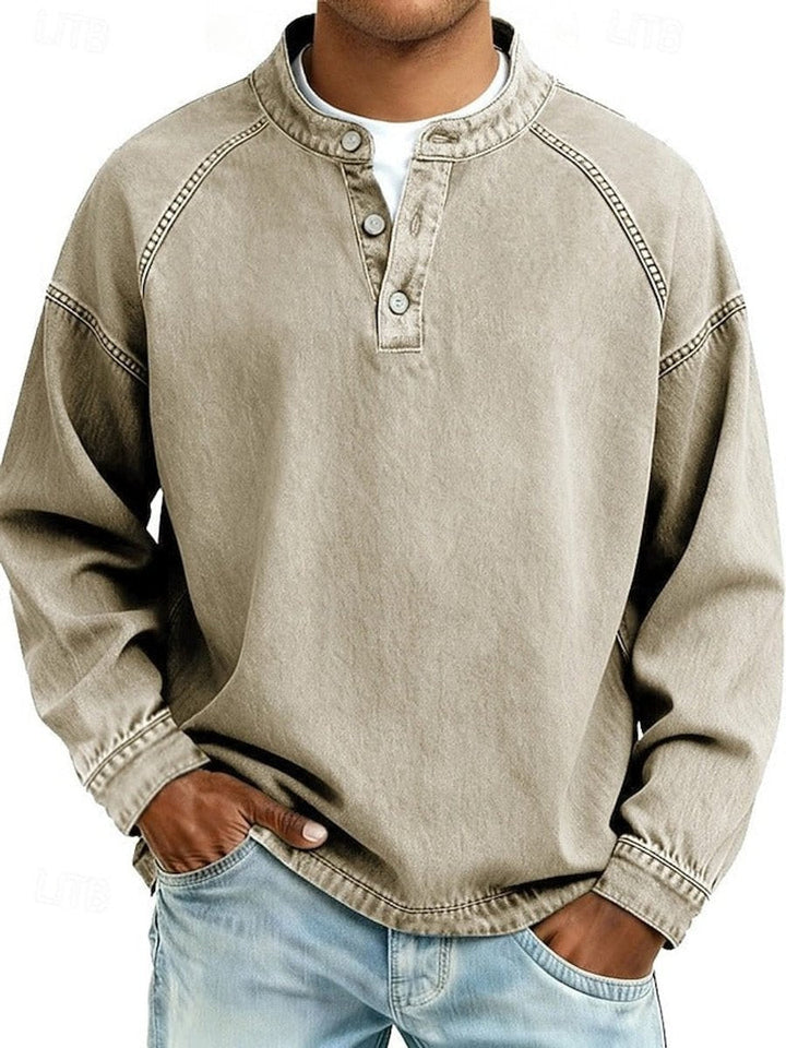Marcus | Mens Retro Washed Henley Knit Sweater