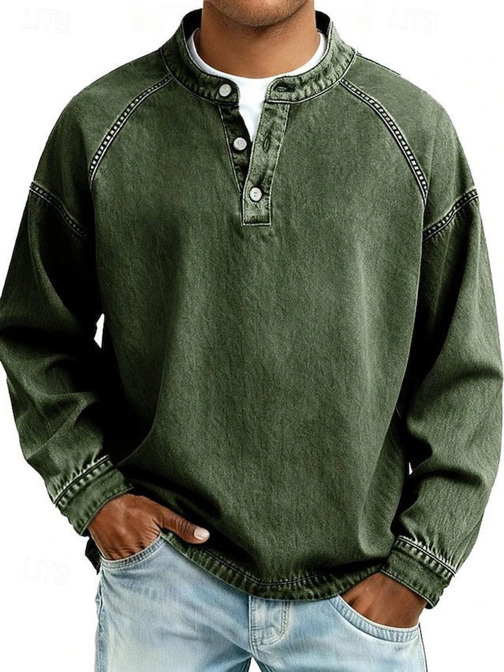 Marcus | Mens Retro Washed Henley Knit Sweater