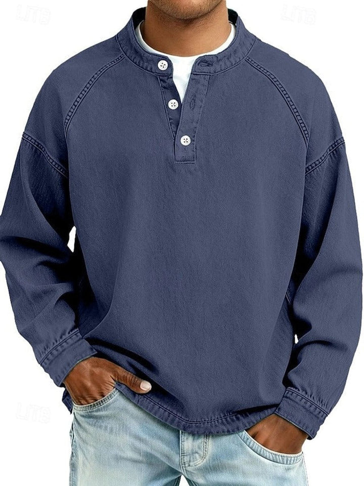 Marcus | Mens Retro Washed Henley Knit Sweater