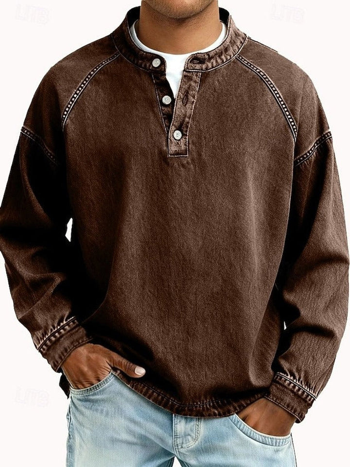 Marcus | Mens Retro Washed Henley Knit Sweater