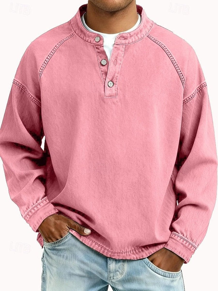 Marcus | Mens Retro Washed Henley Knit Sweater