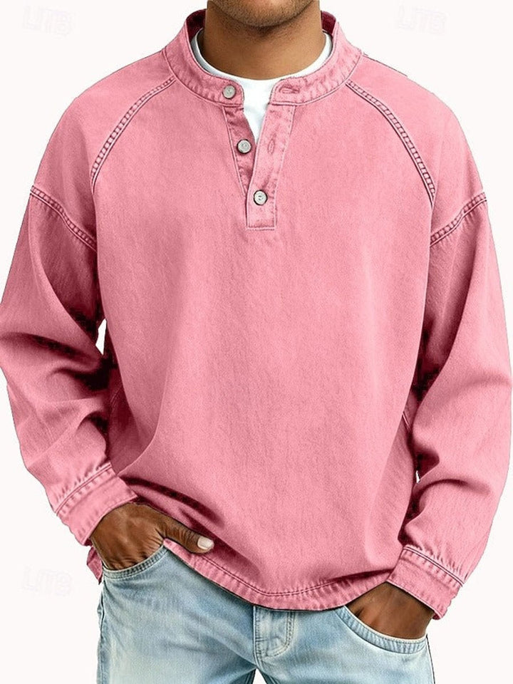 Marcus | Mens Retro Washed Henley Knit Sweater