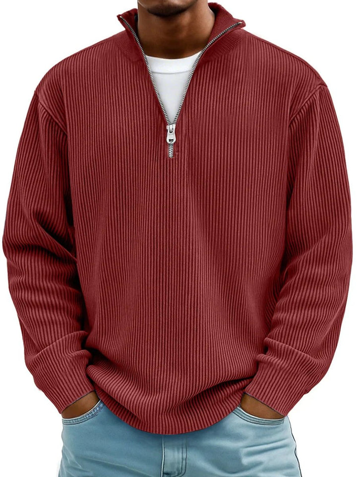 Oliver | Mens Ribbed Knit Quarter Zip Mock Neck Jumper
