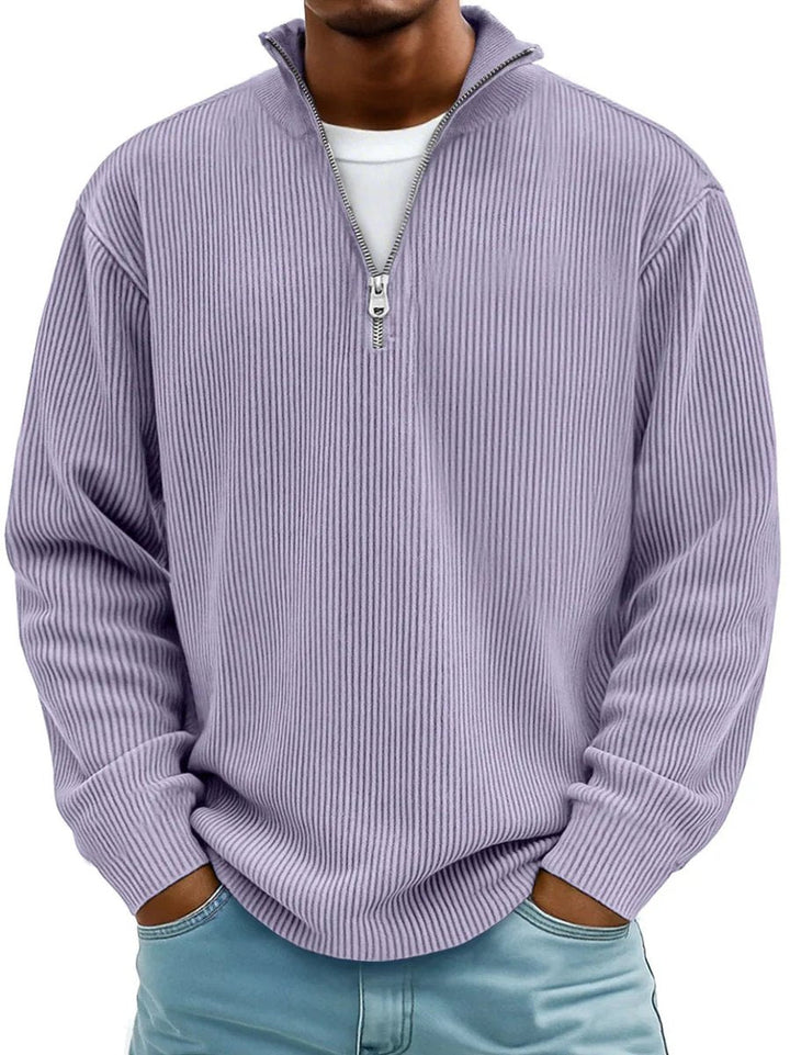 Oliver | Mens Ribbed Knit Quarter Zip Mock Neck Jumper