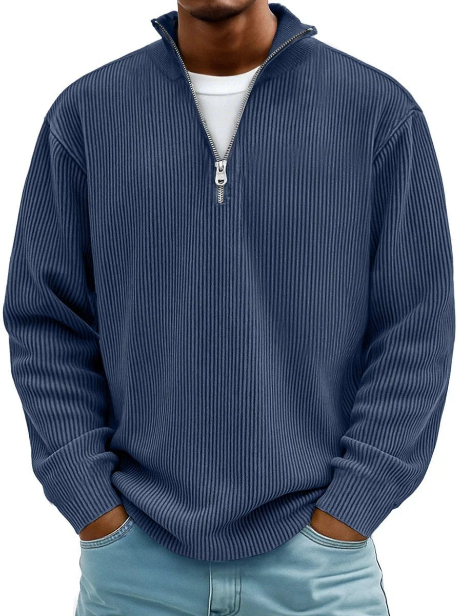 Oliver | Mens Ribbed Knit Quarter Zip Mock Neck Jumper