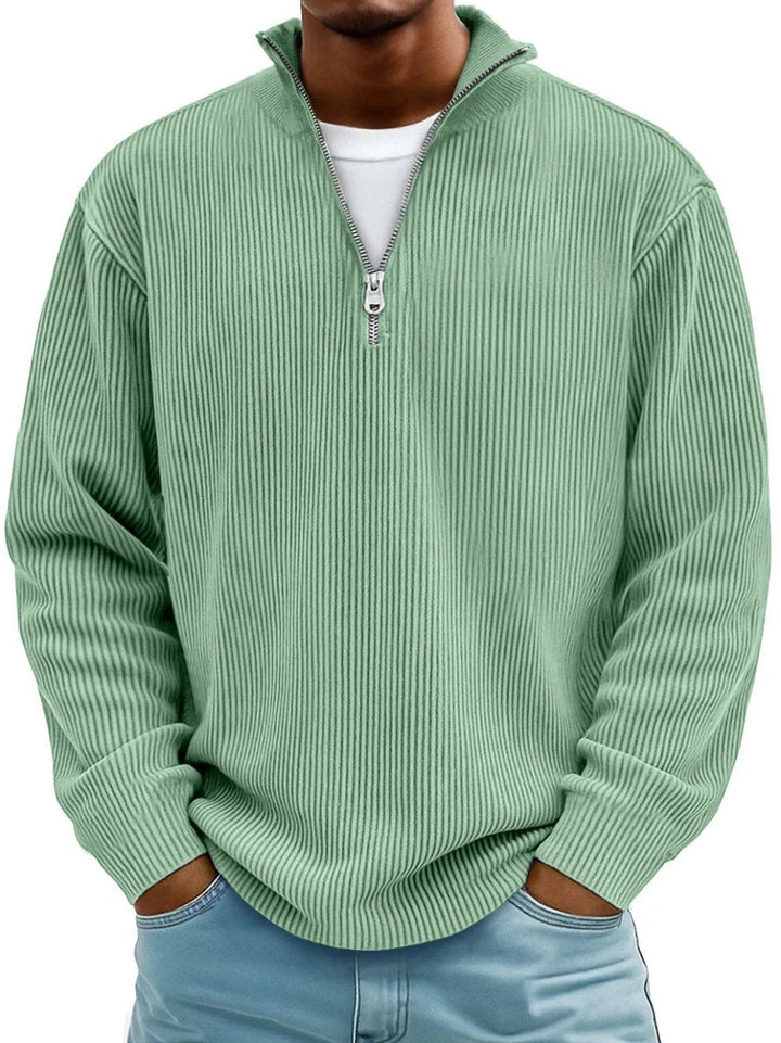Oliver | Mens Ribbed Knit Quarter Zip Mock Neck Jumper