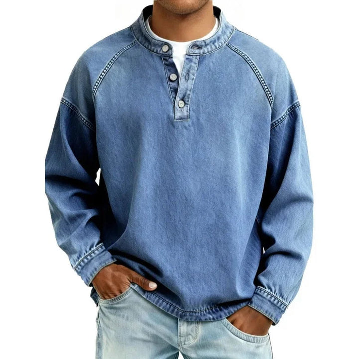 Dominic | Mens Vintage Washed Denim-Look Button Placket Pullover