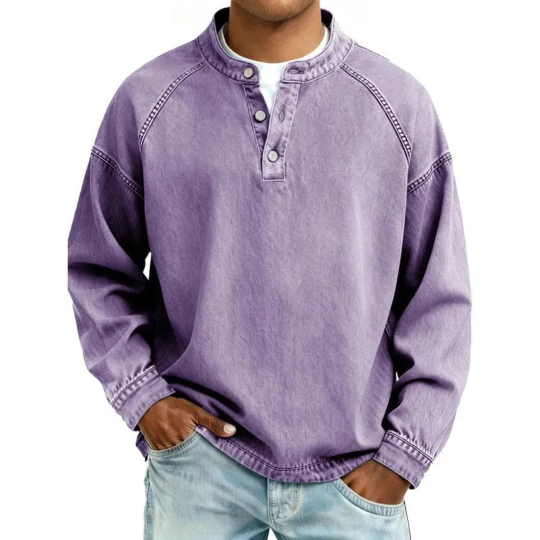 Dominic | Mens Vintage Washed Denim-Look Button Placket Pullover